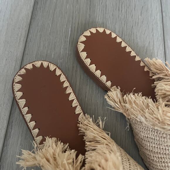 Anthro Proud Mary Raffia Fringe Slide Sandal Women's 37/ 6 US Natural Morocco - Picture 6 of 10